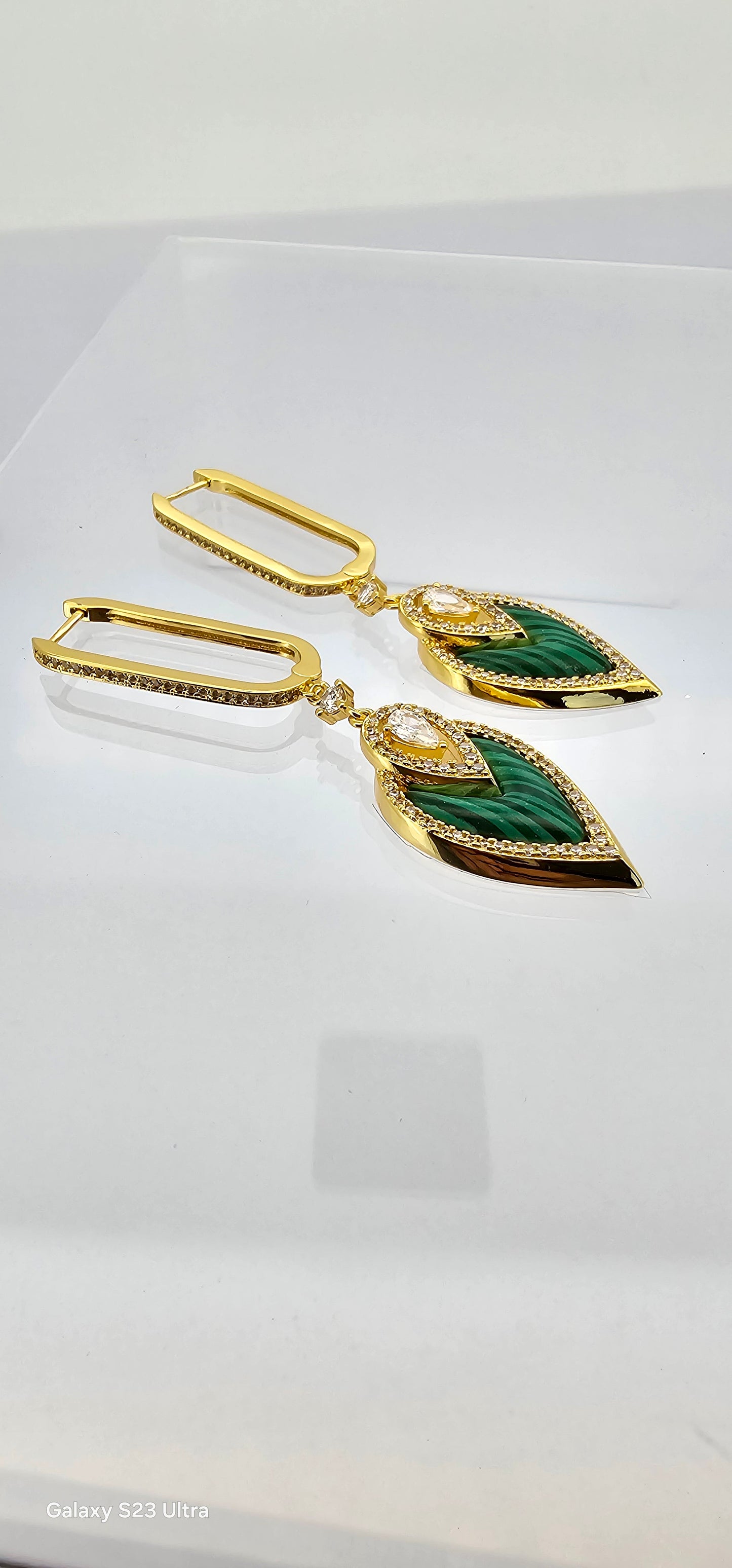 Aros cristal paves malaquita 89