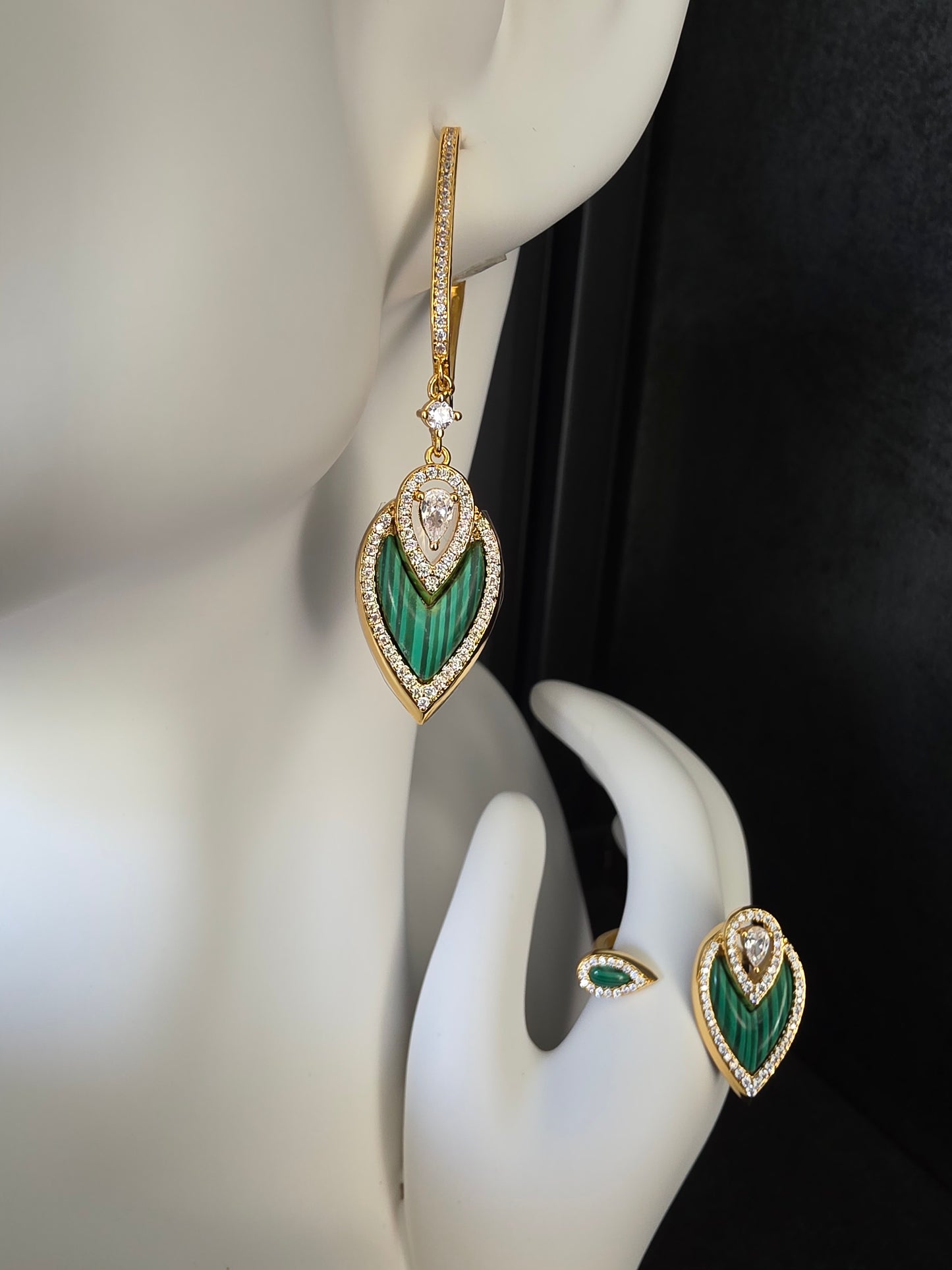 Aros cristal paves malaquita 89
