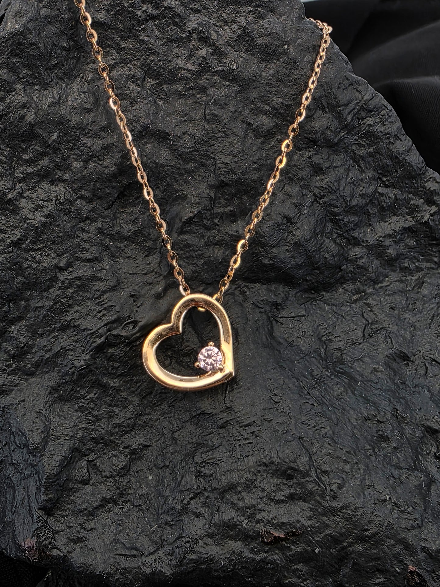 Collar plata corazón y cristal rosado