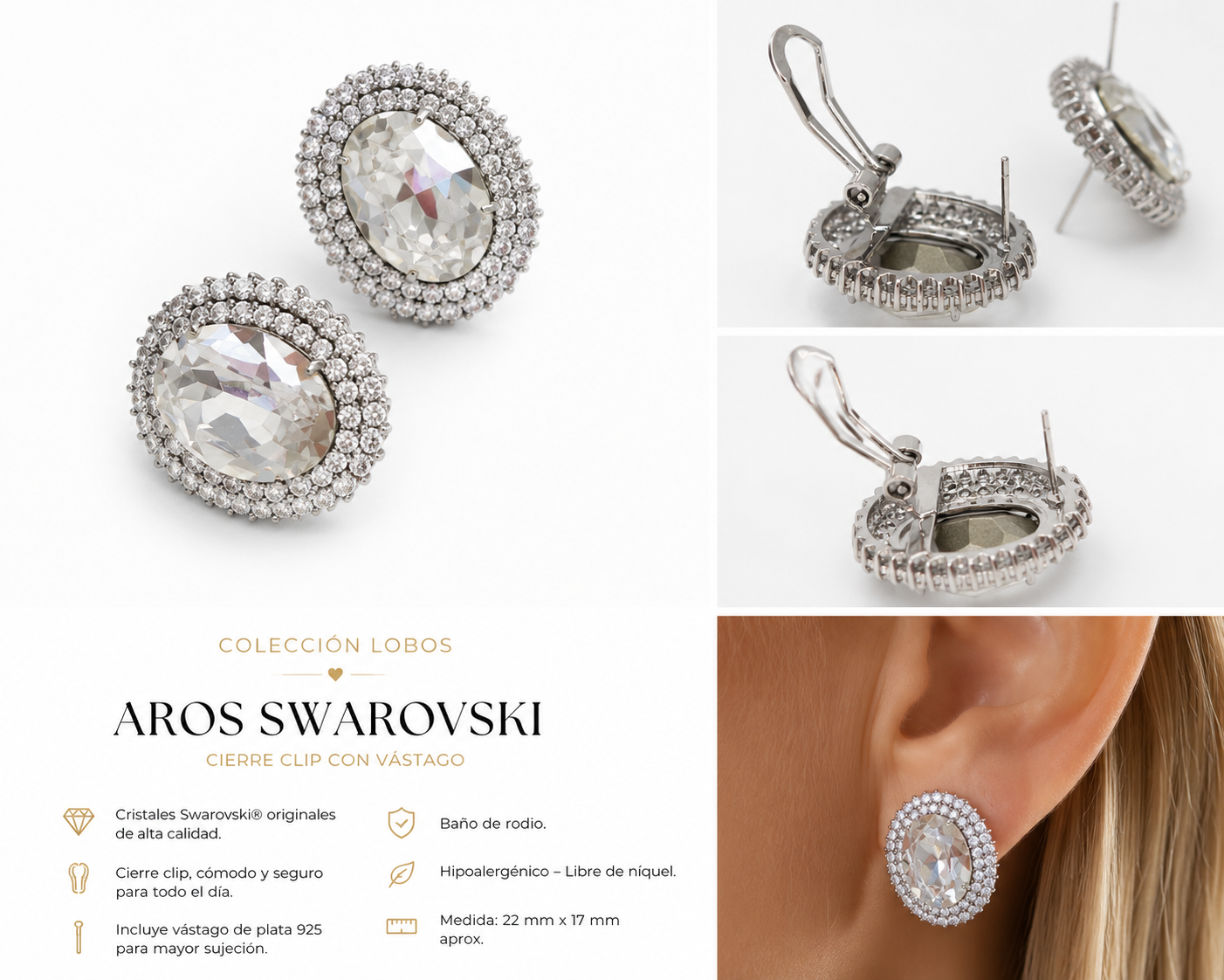 Aros cristal Swarovski clip