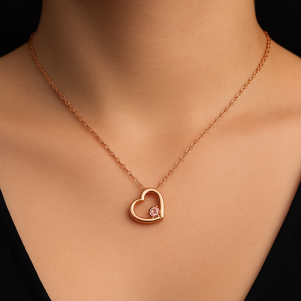 Collar plata corazón y cristal rosado