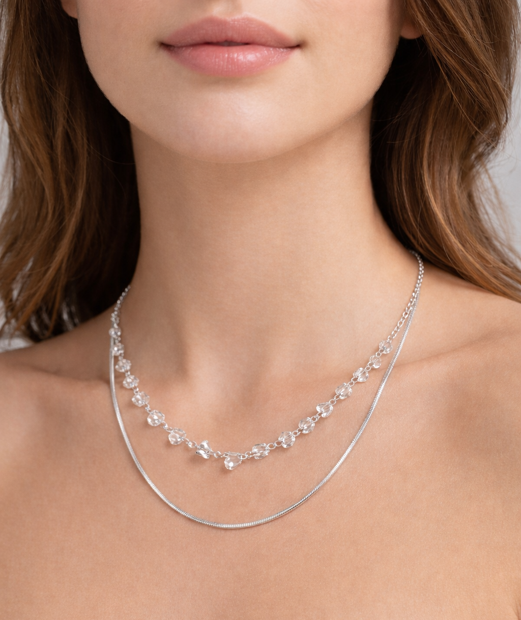 Collar baño de plata Aura Cristal duo