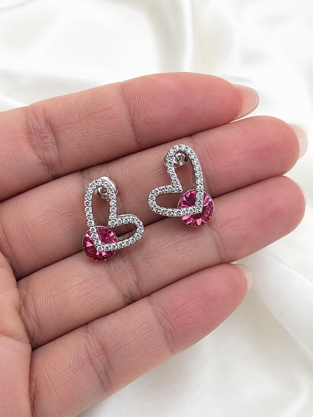 Aros cristal Swarovski love rosa