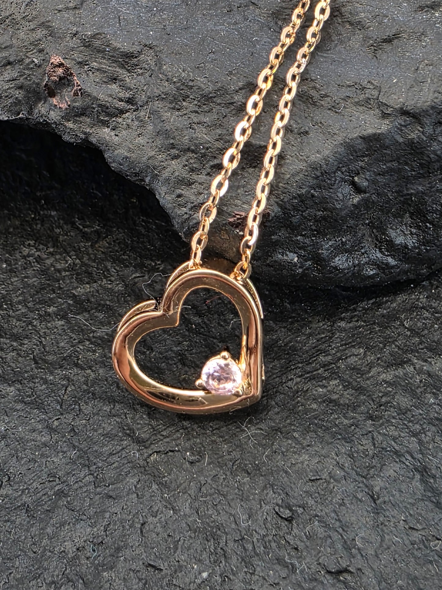 Collar plata corazón y cristal rosado