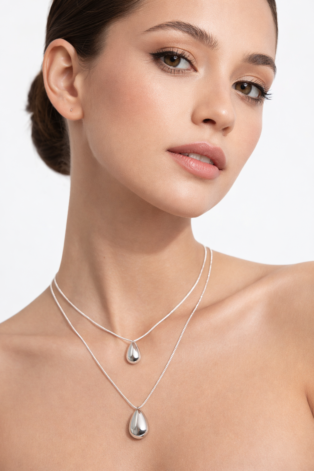 Collar doble gota baño de plata