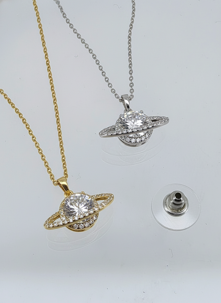 Collar de plata y cristal Swarovski saturno