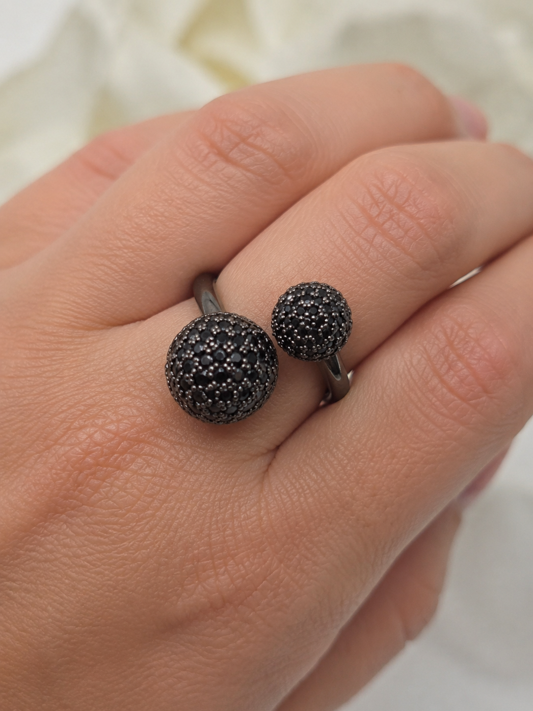 Anillo rutenio cristal pavés Noir