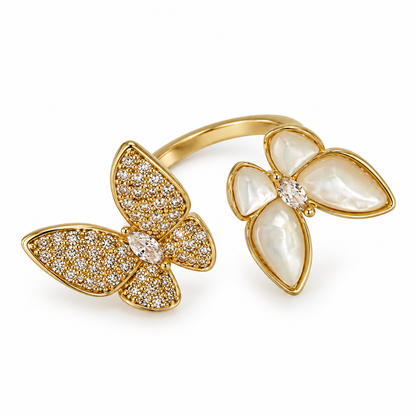 Anillo mariposa nácar pavés