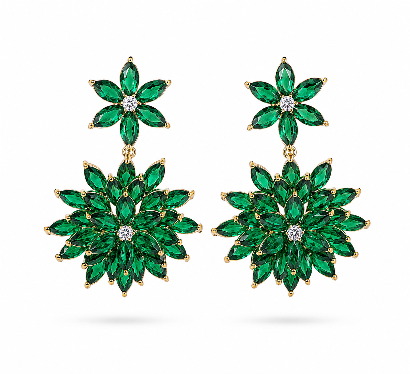 Aros cristal pavés flor Esmeralda