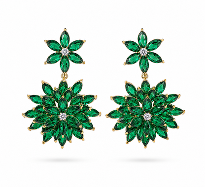 Aros cristal pavés flor Esmeralda