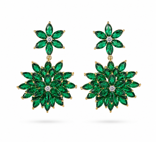 Aros cristal pavés flor Esmeralda