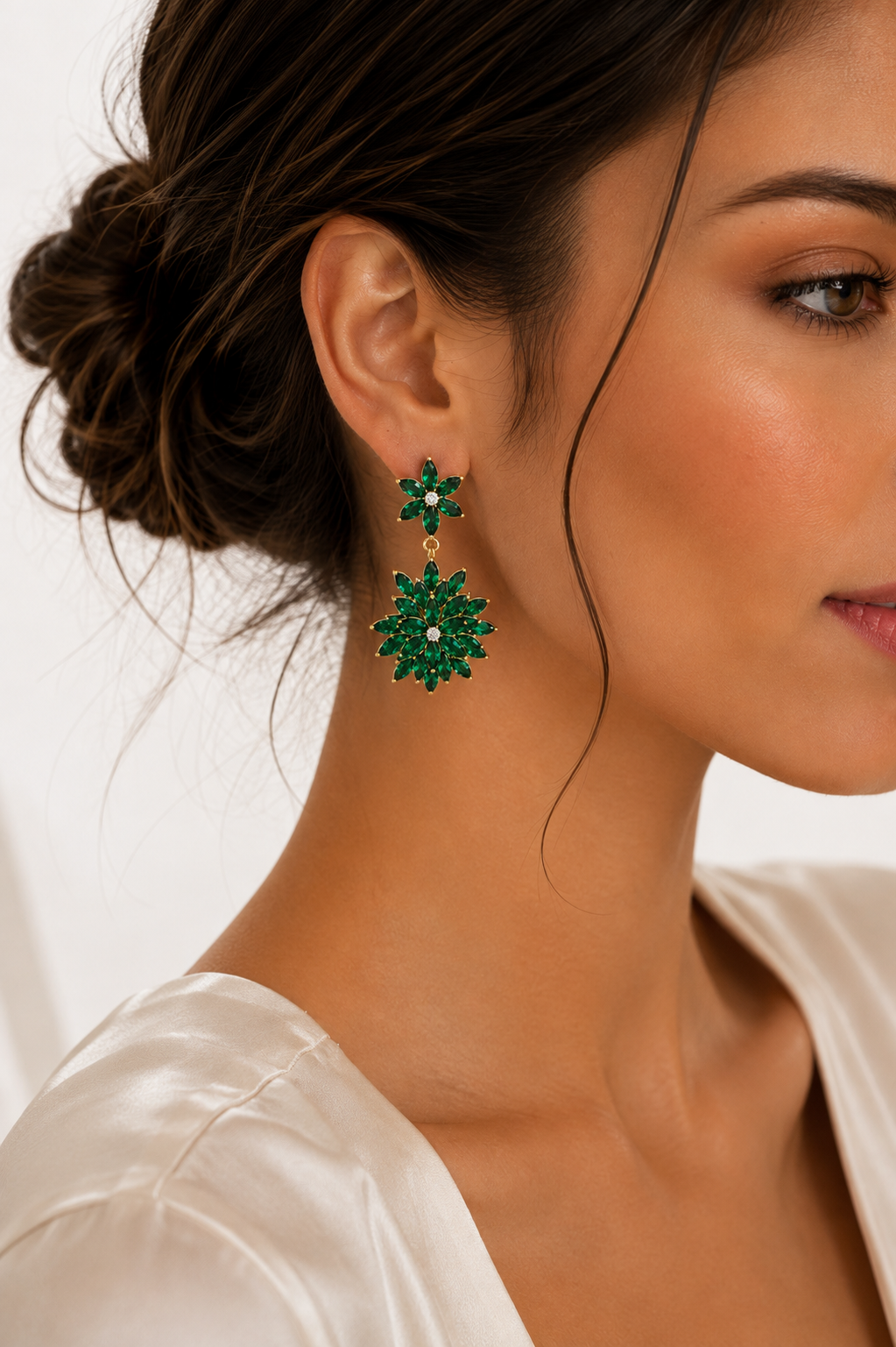 Aros cristal pavés flor Esmeralda