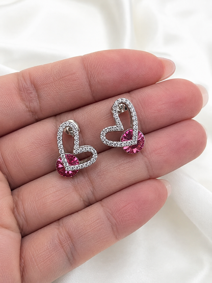 Aros cristal Swarovski love rosa