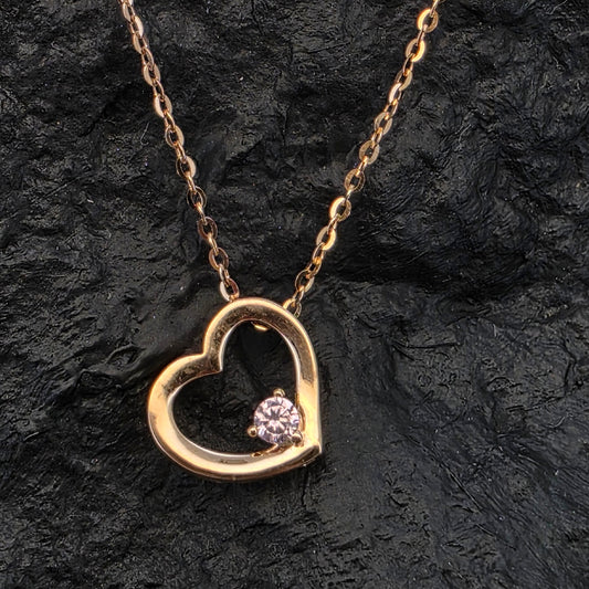 Collar plata  corazón y cristal rosado
