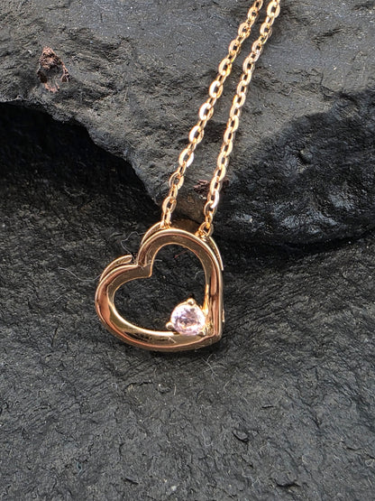 Collar plata  corazón y cristal rosado